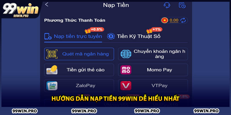 Hướng dẫn nạp tiền 99WIN dễ hiểu nhất